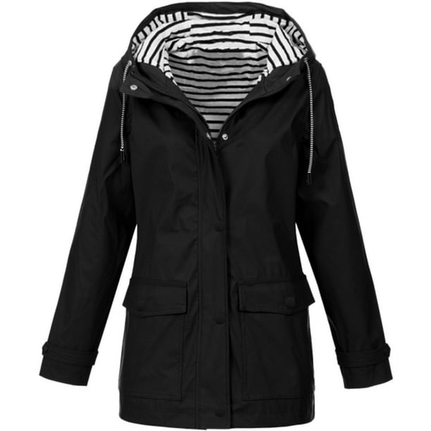 Details about / Women Solid Rain Outdoor Plus Waterproof Hooded Raincoat Windproof Jacket Coat
